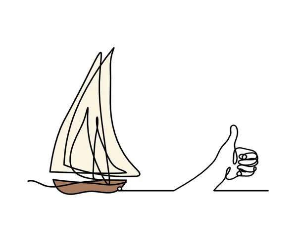 Абстрактний Кольоровий Човен Рукою Лінійний Малюнок Білому Тлі Стокове Фото
