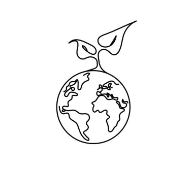 Beyaz arkaplanda çizgi olarak Dünya gezegeni olan soyut bitki