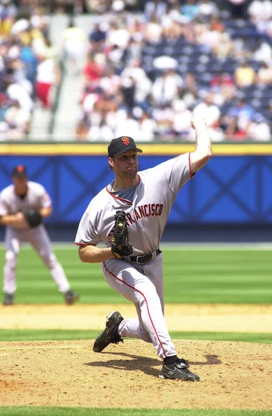 San Francisco Giants Pitcher Shawn Estes Pitching Mlb Action 1990S — Stock Photo, Image