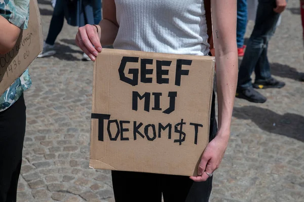 Billboard Geef Mij Toekomst Στη Φοιτητική Διαδήλωση Από Λάθος Μου — Φωτογραφία Αρχείου