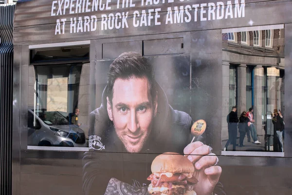 Λεπτομέρεια Hard Rock Cafe Θέμα Τραμ Στο Άμστερνταμ Της Ολλανδίας — Φωτογραφία Αρχείου