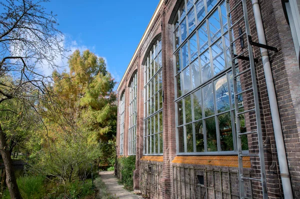 Hollanda 2-11-2022 tarihlerinde Hortus Botanicus 'taki büyük cam evin önünde.