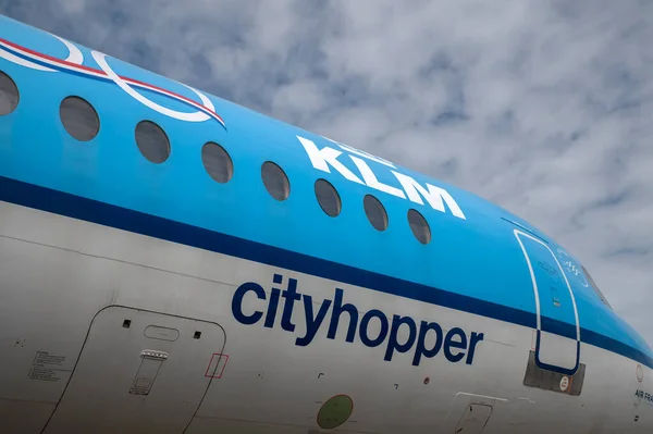 Fokker Cityhopper Desde Klm Aeropuerto Schiphol Los Países Bajos 2022 — Foto de Stock