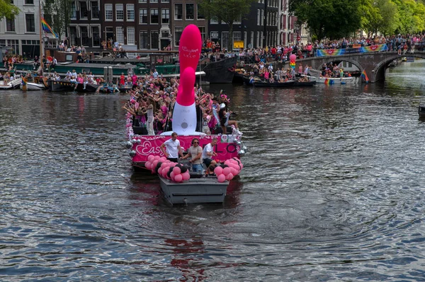 Easytoys Lelo Pride Boat Gaypride Canal Parade Boats Amsterdam Netherlands — стоковое фото