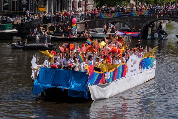 stock image Gaypride Canal Parade With Boats At Amsterdam The Netherlands 6-8-2022