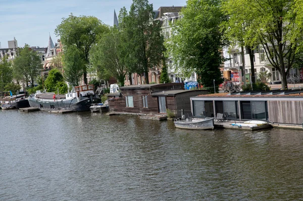 Hausboote Der Amstel Bei Amsterdam Niederlande 2022 — Stockfoto