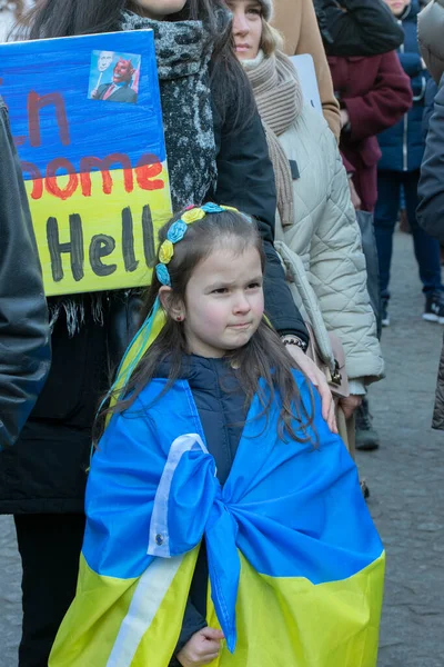 Bambina Protesing Alla Manifestazione Pax Contro Guerra Ucraina Amsterdam Paesi — Foto Stock