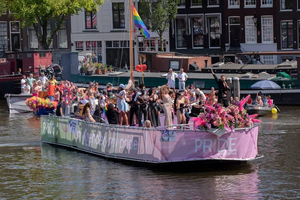 Лодка Послов Прайд Амстердам Параде Канала Гейпрайд Лодками Амстердаме Нидерланды — стоковое фото