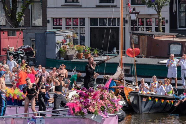 Orgoglio Amsterdam Ambasciatori Barca Gaypride Canal Parade Con Barche Amsterdam — Foto Stock