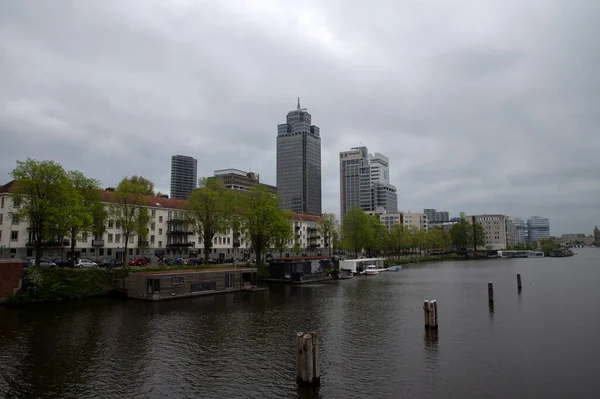 Skyline Amstel River Amsterdam Nederländerna 2022 — Stockfoto