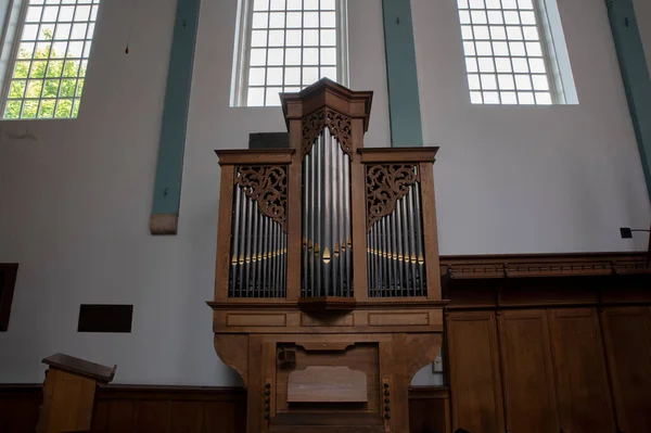 Pequeno Órgão Dentro Igreja Reformada Inglesa Begijnhof Amsterdã Países Baixos — Fotografia de Stock