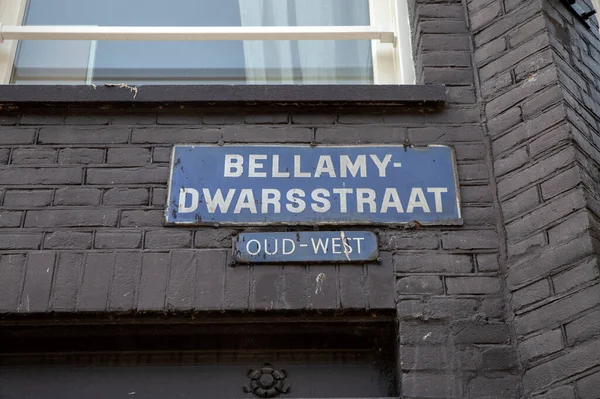 stock image Street Sign Bellamy-Dwarsstraat At Amsterdam The Netherlands 24-5-2022