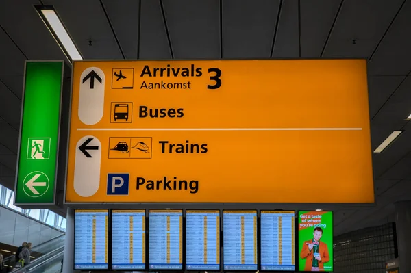Two Direction Signs Schiphol Airport Netherlands 2022 — Stock Photo, Image