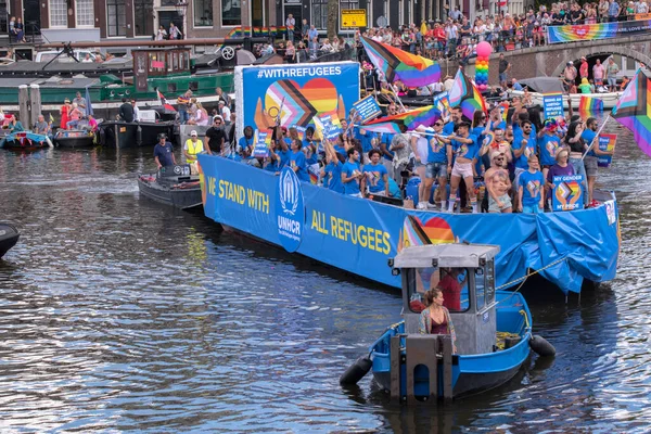 Unhcr Gaypride Canal Parade Con Barche Amsterdam Paesi Bassi 2022 — Foto Stock