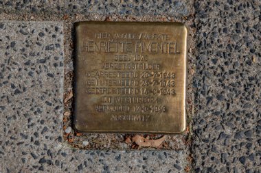Henriette Pimentel 'den Stolperstein Amsterdam' da yaşıyor ve çalışıyor. Hollanda 21-5-2024