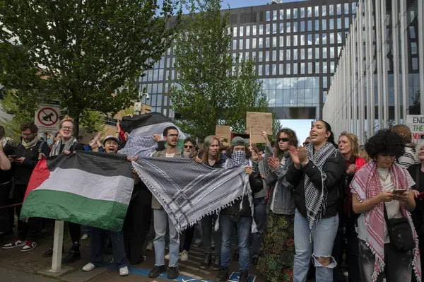 stock image A Big Group Of Protesters At The Student Demonstration Free Palestinian At The UVA University Amsterdam The Netherlands 7-5-2024