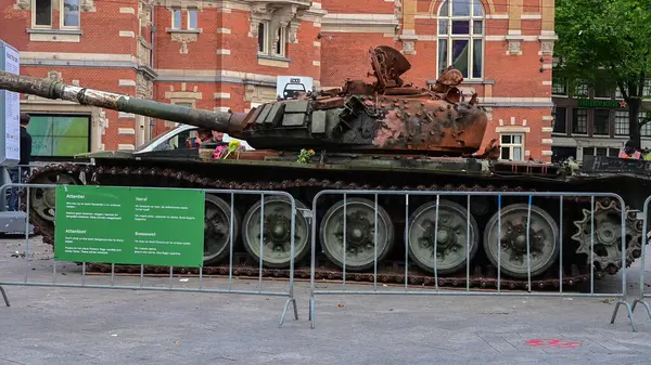 stock image A Damaged Russian Tank At Amsterdam The Netherlands 26-5-2023