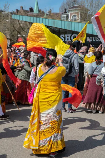 stock image Backside Hare Krishna Celebration At Kingsday At Amsterdam The Netherlands 24-7-2023