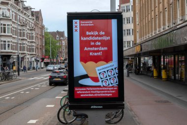 Amsterdam 'da Billboard Gemeente Amsterdam Seçimleri Hollanda 24-5-2024
