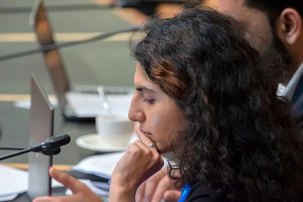 stock image Nilab Ahmadi At The Public Meeting At The Raadszaal Building Amsterdam The Netherlands 10-5-2024