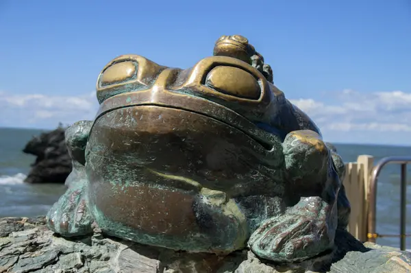 stock image Bronze Statue At Meoto Iwa (Wedded Rocks) At Ise Japan 30-8-2016