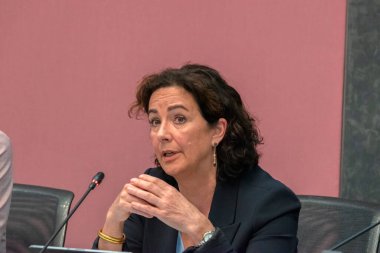 Amsterdam Raadszaal binasındaki halka açık toplantıda Femke Halsema 'yı kapatın Hollanda 10-5-2024