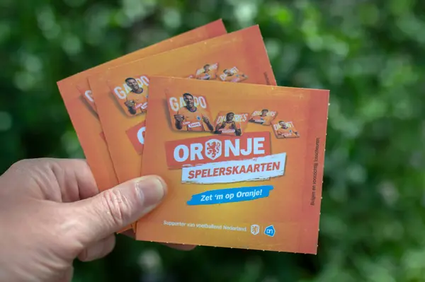 stock image Close Up Albert Heijn Supermarket Oranje Spelerskaarten At Amsterdam The Netherlands 11-7-2024