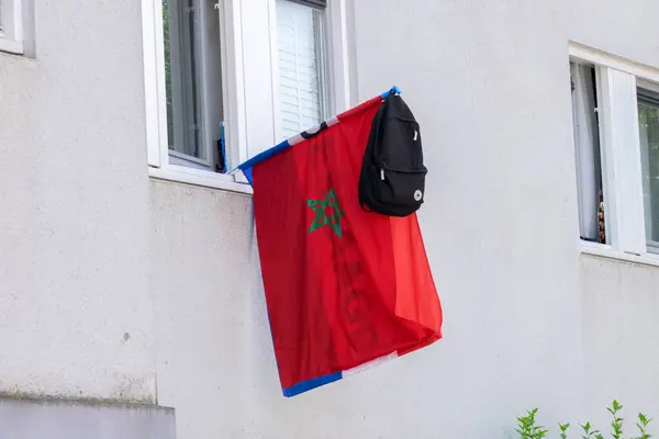 stock image Flag Moroccan Crest With Schoolbag At Amsterdam The Netherlands 16-6-2023