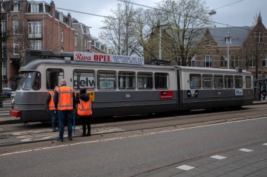 Amsterdam 'daki Old Vintage Tram 2 Hollanda 29-3-2023