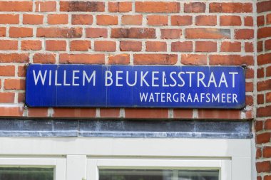 Amsterdam 'da Sokak İşareti Willem Beukelsstraat Hollanda 17-5-2023