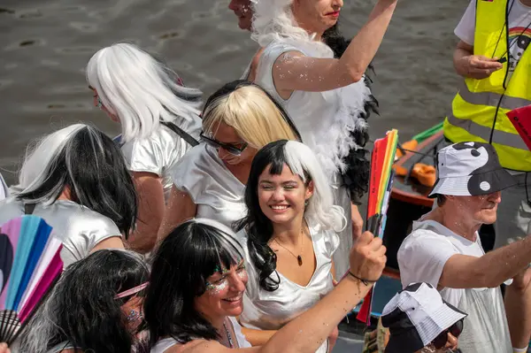 stock image We Are Family Boat At Gaypride Canal Boat Parade At Amsterdam The Netherlands 3-8-2024