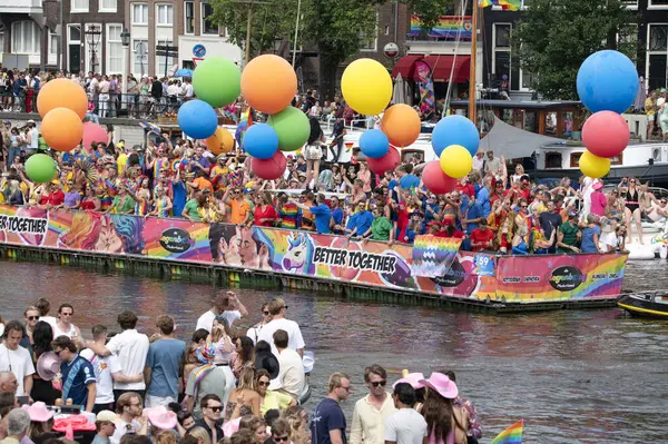 stock image Ikwilvanmijnsoaaf.nl Gaypride Canal Boat Parade At Amsterdam The Netherlands 3-8-2024