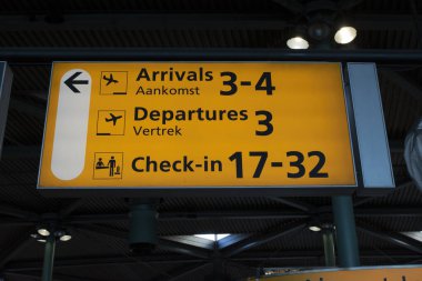 Schiphol Havaalanındaki Kapılardan Önce Yön İşareti. Hollanda 29-8-2024