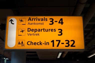 Schiphol Havaalanındaki Kapılardan Önce Yön İşareti. Hollanda 29-8-2024