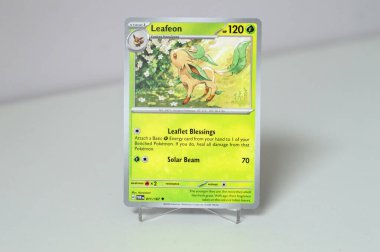 Close Up Pokemon Trading Card Leafeon At Amsterdam The Netherlands 11-12-2024 clipart