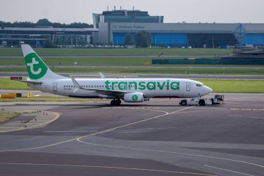 Transavia uçağı Schiphol Havaalanında. Hollanda 29-8-2024.