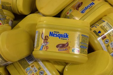 Shrinkflation By Nestle Nesquik Chocolate Milk Powder At Amsterdam The Netherlands 27-1-2025 clipart