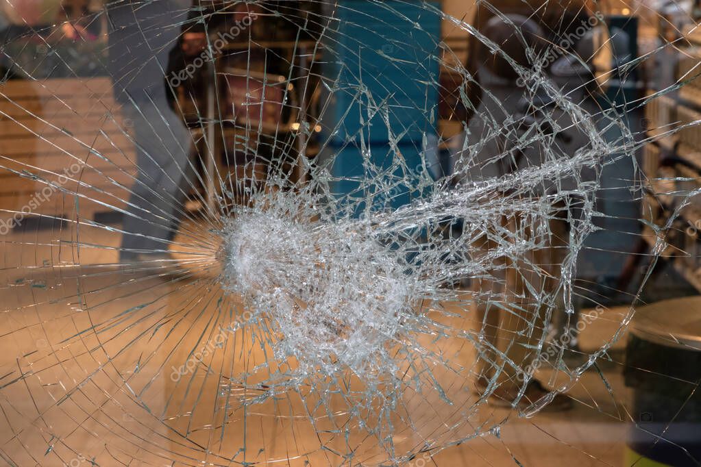 Close Up Broken Glass At An Albert Heijn Supermarket At Amsterdam The Netherlands 14-4-2025