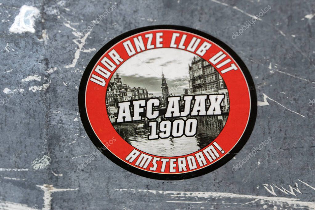 Close Up Ajax Sticker At Amsterdam The Netherlands 15-5-2025