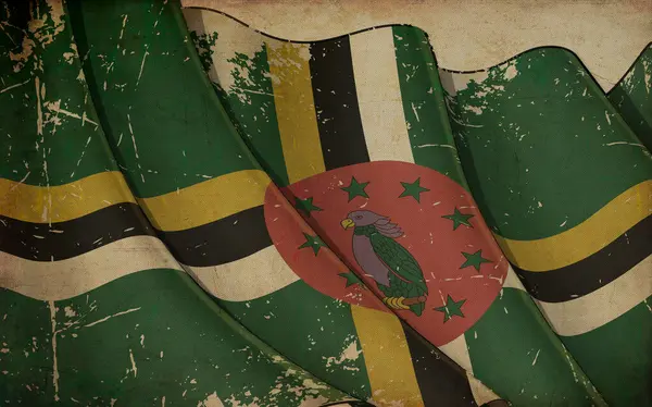 Εικονογράφηση Φόντου Παλαιού Χαρτιού Εκτύπωση Κυματιστή Σημαίας Της Δομινίκας — Φωτογραφία Αρχείου