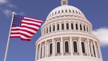Amerika Birleşik Devletleri Kongre Binası 'nın Amerika Birleşik Devletleri bayrağıyla güzel ve etkileyici bir temsili.
