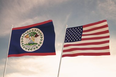 Amerika Birleşik Devletleri ülkeleri arasındaki ilişkiler ABD ve Belize bulutlu bir gökyüzü 33d 'ye karşı dalgalanan iki bayrak konseptiyle temsil edilmektedir..
