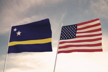 Amerika Birleşik Devletleri ülkeleri arasındaki ilişkiler ABD ve Curacao arasında bulutlu bir gökyüzü 33d 'ye karşı dalgalanan iki bayrak kavramı ile temsil edilir..