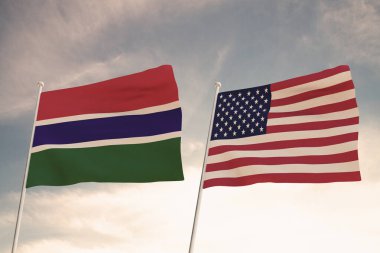 Amerika Birleşik Devletleri ülkeleri ve GAMBIA arasındaki ilişkiler bulutlu bir gökyüzü 33d 'ye karşı sallanan iki bayrak konseptiyle temsil edilmektedir..