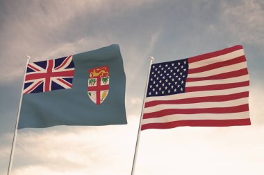 Amerika Birleşik Devletleri ülkeleri ve FIJI arasındaki ilişkiler bulutlu bir gökyüzü 33d 'ye karşı iki bayrak sallama konseptiyle temsil edilmektedir..
