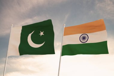 PAKISTAN ve INDIA arasındaki ilişkiler iki bayrak tarafından sembolize ediliyor..