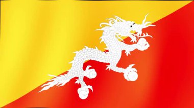 BHUTAN 'ın güzel ve görkemli bayrağı ahenkli bir şekilde dalgalanıyor.
