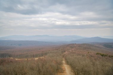 Slovakya 'daki Modra' ya yakın Velka Homola tepesinden Küçük Karpatlar 'ın sıradağlarına bakın