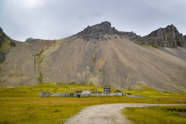 Hofn, Iceland - September 7, 2022: Old historic viking village near Hofn in Iceland during cloudy day in September 2022