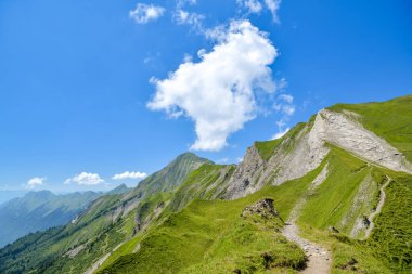Güneşli bir günde İsviçre Alplerinde Brienzer Rothorn zirvesine bak